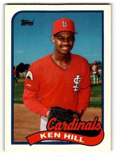 Original gloss Ken Hill baseball card from 1989 Topps Traded #50T featuring St. Louis Cardinals