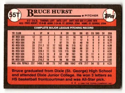 1989 Topps Traded #55T Bruce Hurst San Diego Padres Baseball Cards E ID:64404 - Baseball Card Single