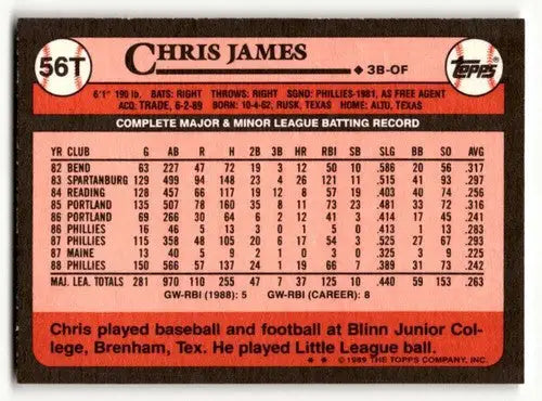 1989 Topps Traded #56T Chris James San Diego Padres Baseball Cards E ID:58578 - Baseball Card Single