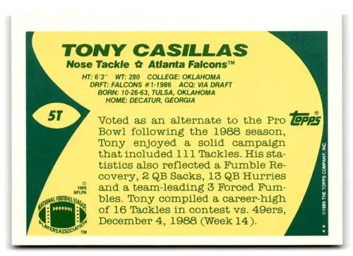 Original gloss 1989 Topps Traded Tony Casillas football card Falcon ID 73582