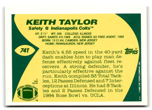 1989 Topps Traded #74T Keith Taylor NM Near Mint RC Rookie Colts ID:73674 - Football Card Single