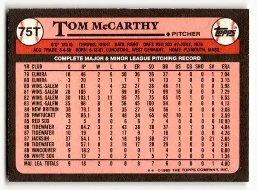 1989 Topps Traded #75T Tom McCarthy Chicago White Sox Baseball Cards ID:58592 - Baseball Card Single