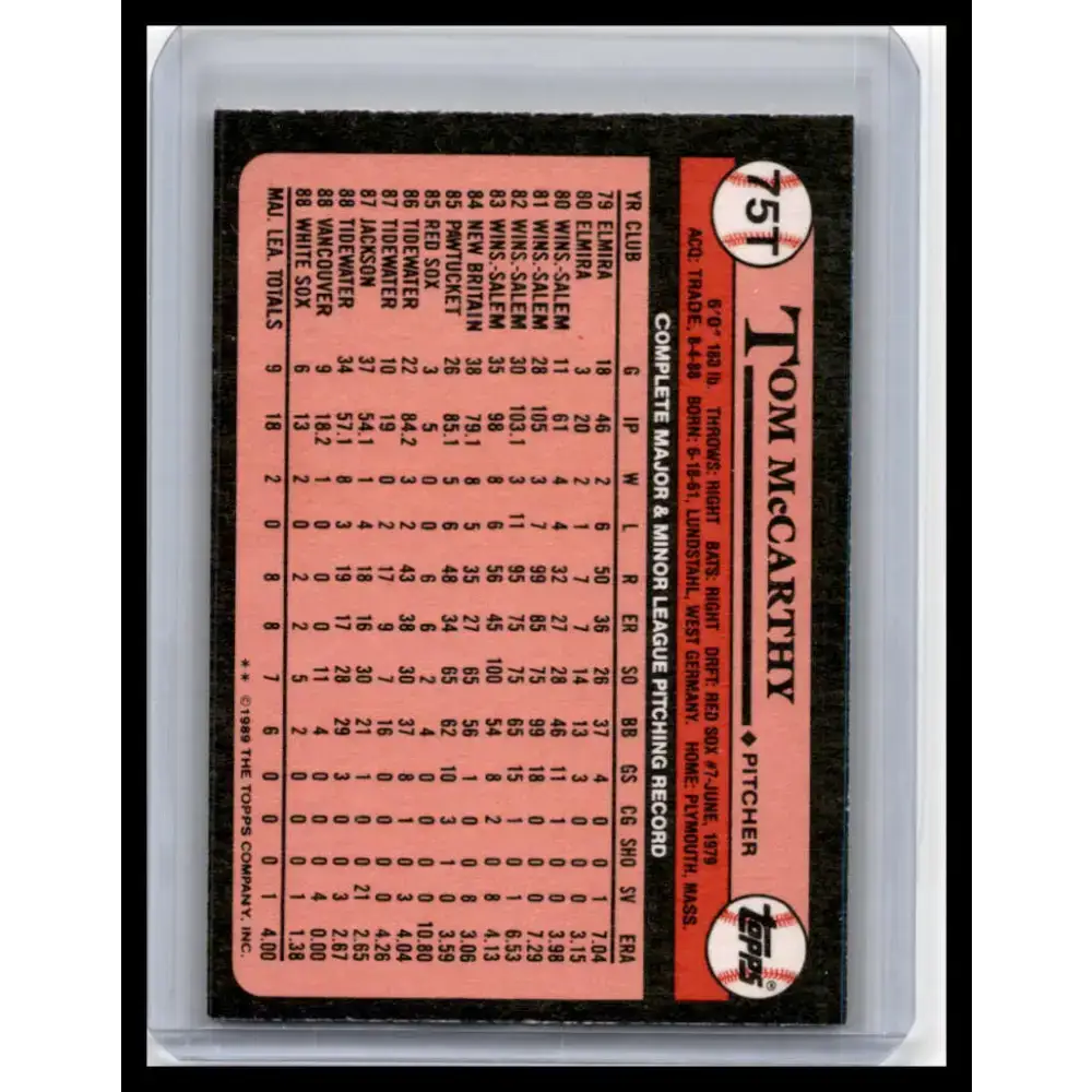 1989 Topps Traded #75T Tom McCarthy NM-MT Chicago White Sox Baseball Card - Baseball Card Single