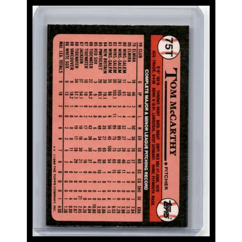 1989 Topps Traded #75T Tom McCarthy NM-MT Chicago White Sox Baseball Card - Baseball Card Single