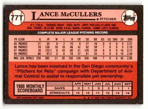 1989 Topps Traded #77T Lance McCullers New York Yankees Baseball Car ID:58599 - Baseball Card Single