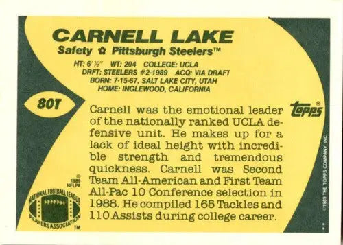 1989 Topps Traded Carnell Lake football card 80T Carnell Lake product ID 45526