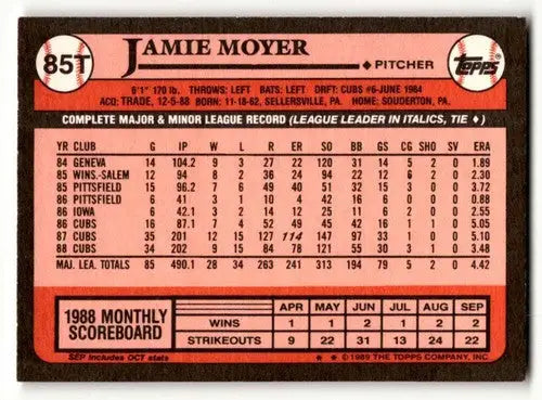 1989 Topps Traded #85T Jamie Moyer Texas Rangers Baseball Cards EX/N ID:64451 - Baseball Card Single