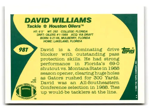 Vintage football trading card featuring 98T David Williams from Topps Traded series