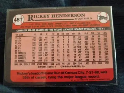 1989 Topps Traded - Rickey Henderson #48T. Athletics. NRMT+ - Baseball Card Single