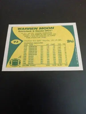 1989 Topps - Warren Moon #93. Houston Oilers. NRMT+ - Football Card Single