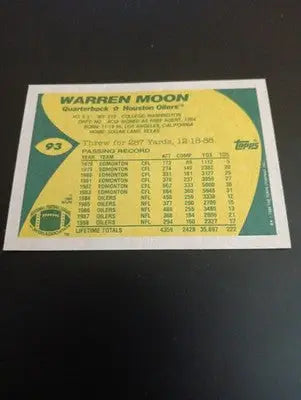 1989 Topps - Warren Moon #93. Houston Oilers. NRMT+ - Football Card Single