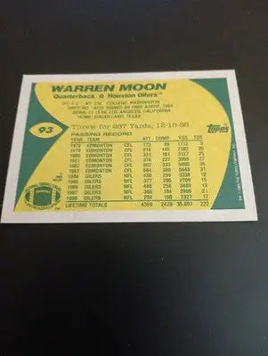 1989 Topps - Warren Moon #93. Houston Oilers. NRMT+ - Football Card Single