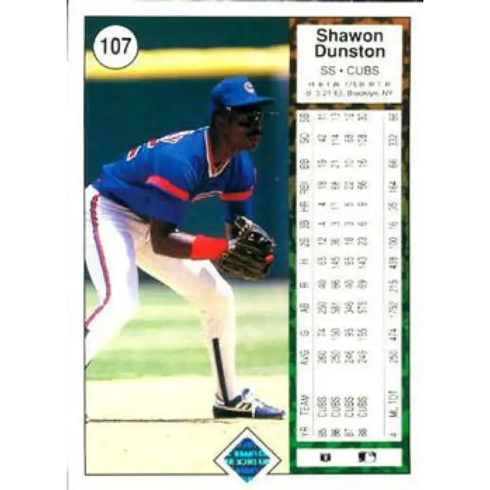 1989 Upper Deck #107 Shawon Dunston NM-MT Chicago Cubs Baseball Card - Baseball Card Single