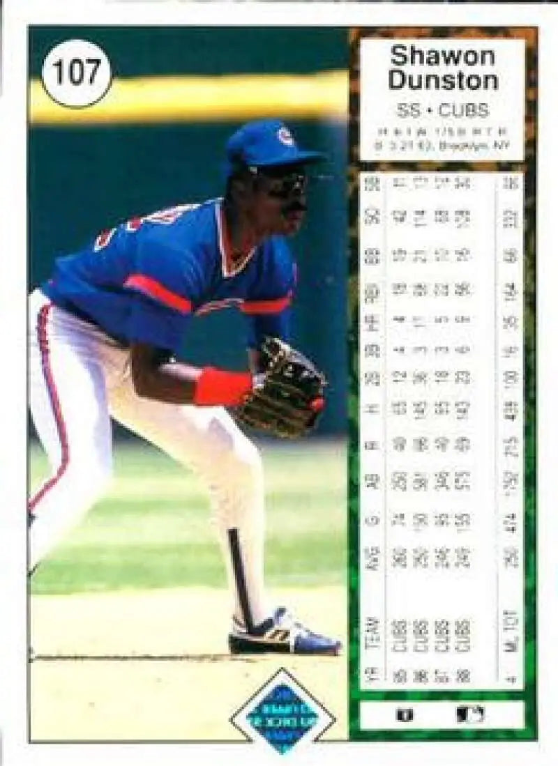 1989 Upper Deck #107 Shawon Dunston NM-MT Chicago Cubs Baseball Card - Baseball Card Single