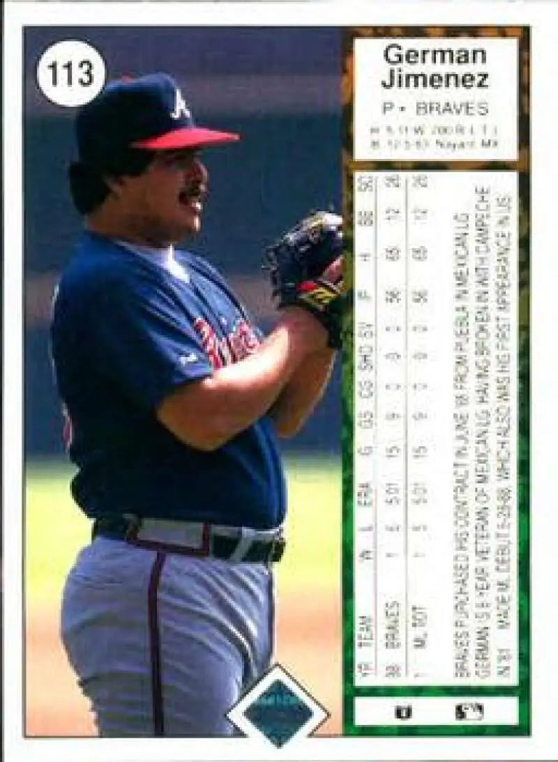 1989 Upper Deck #113 German Jimenez NM-MT RC Rookie Atlanta Braves Baseball Card - Baseball Card Single