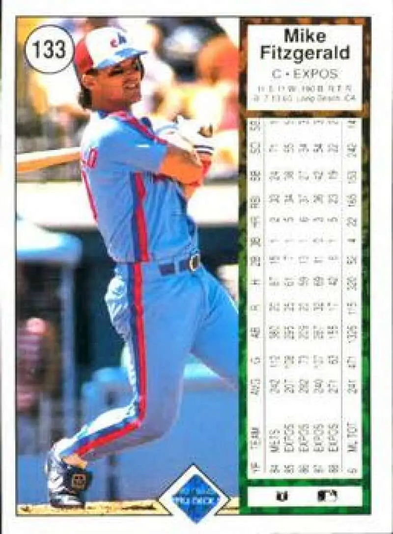 1989 Upper Deck #133 Mike Fitzgerald NM-MT Montreal Expos Baseball Card - Baseball Card Single