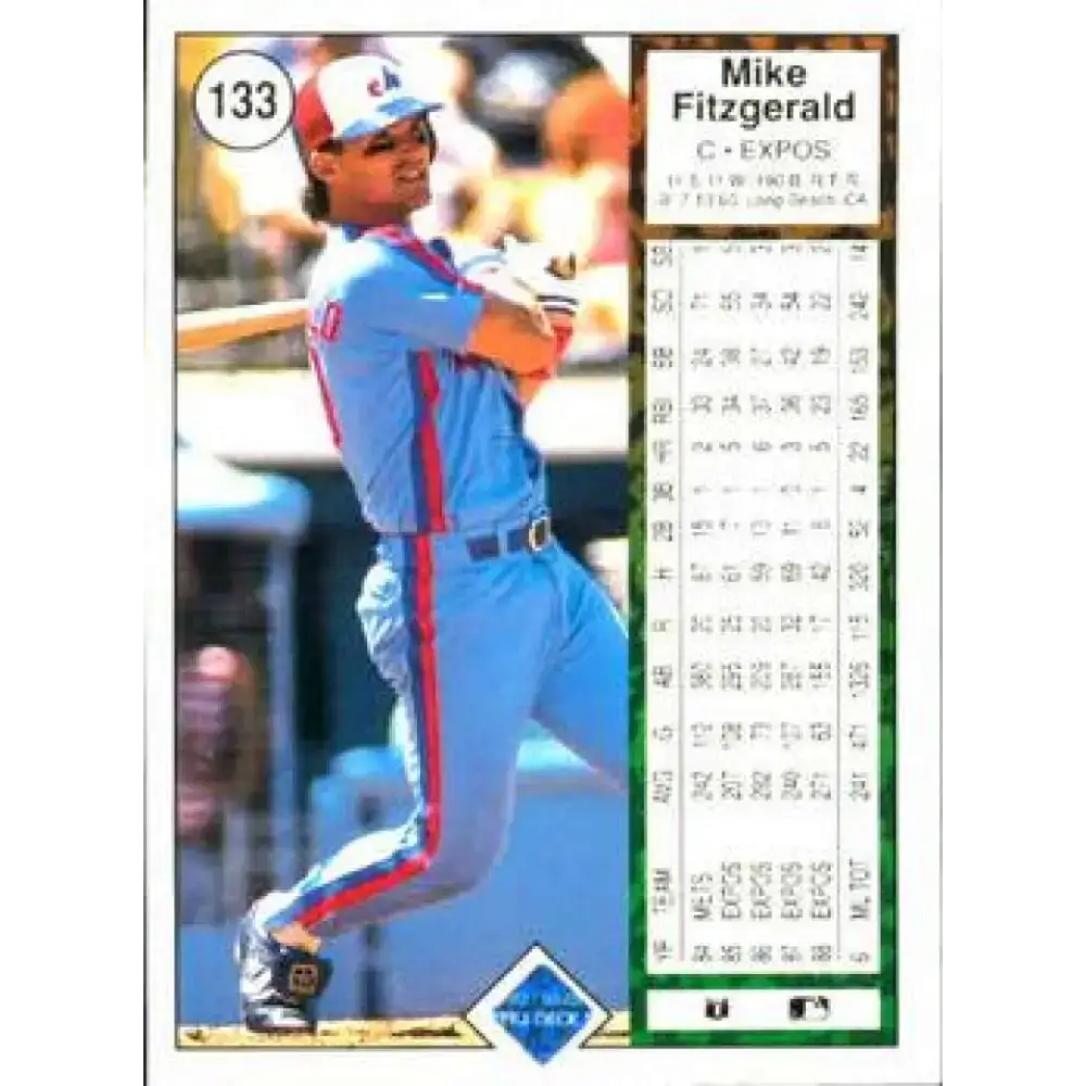 1989 Upper Deck #133 Mike Fitzgerald NM-MT Montreal Expos Baseball Card - Baseball Card Single
