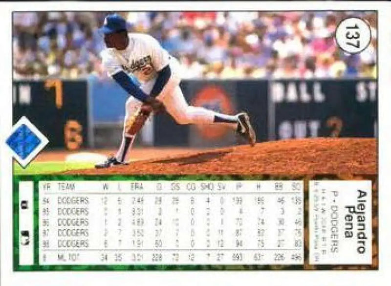 1989 Upper Deck #137 Alejandro Pena NM-MT Los Angeles Dodgers Baseball Card - Baseball Card Single