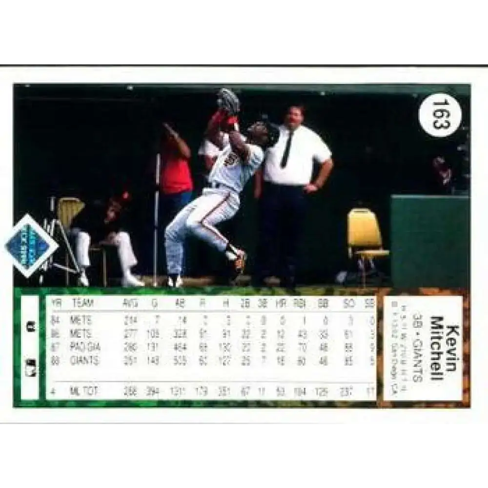 1989 Upper Deck #163 Kevin Mitchell UER NM-MT San Francisco Giants Baseball Card - Baseball Card Single