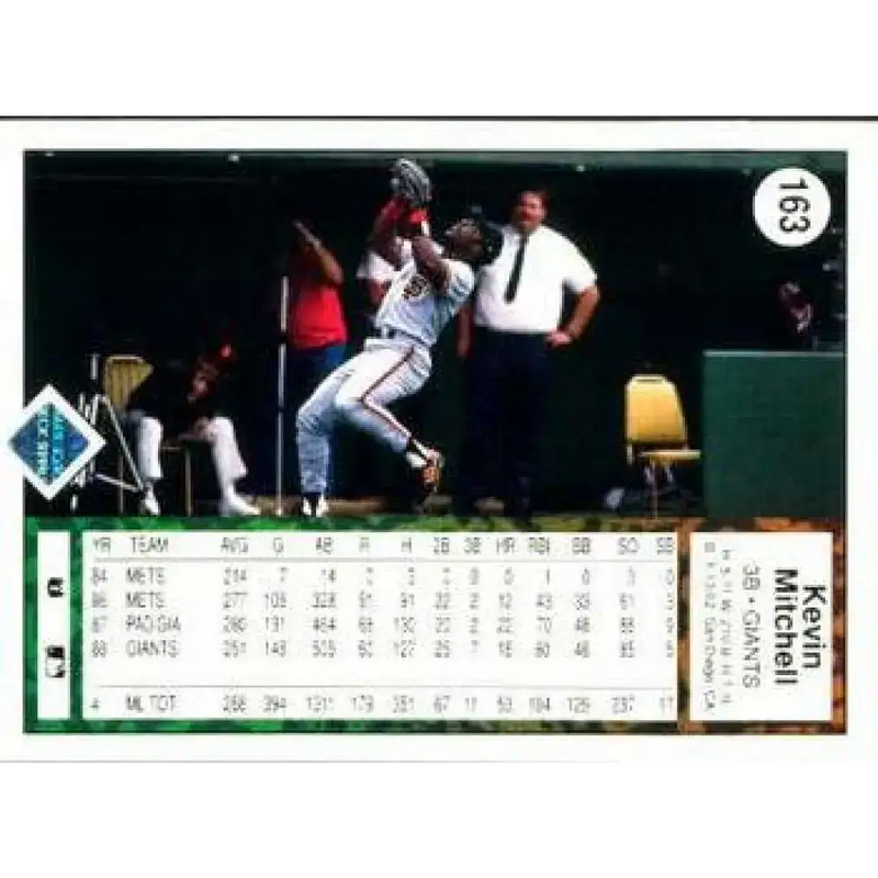 1989 Upper Deck #163 Kevin Mitchell UER NM-MT San Francisco Giants Baseball Card - Baseball Card Single