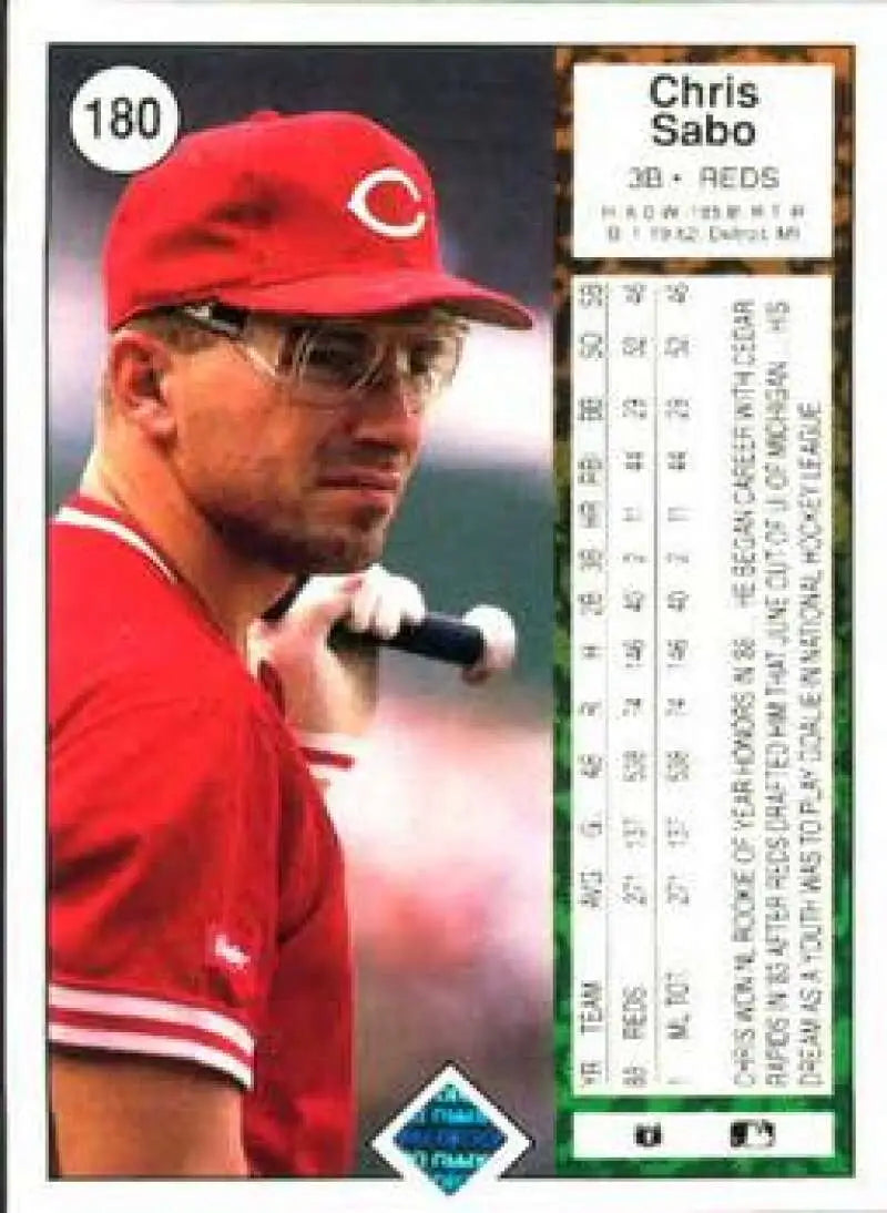 1989 Upper Deck #180 Chris Sabo NM-MT RC Rookie Cincinnati Reds Baseball Card - Baseball Card Single