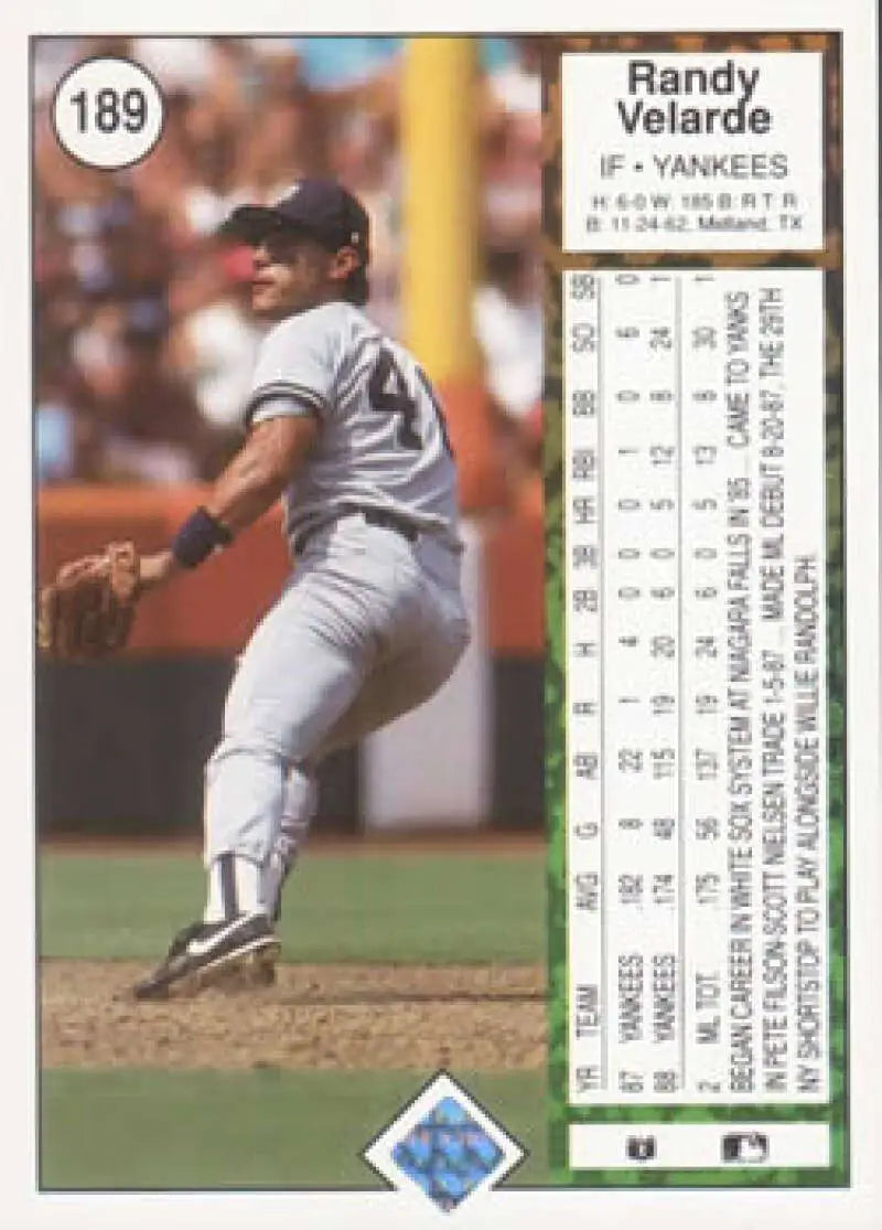 1989 Upper Deck #189 Randy Velarde NM-MT New York Yankees Baseball Card - Baseball Card Single