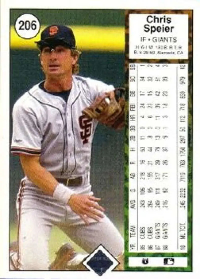1989 Upper Deck #206 Chris Speier NM-MT San Francisco Giants Baseball Card - Baseball Card Single