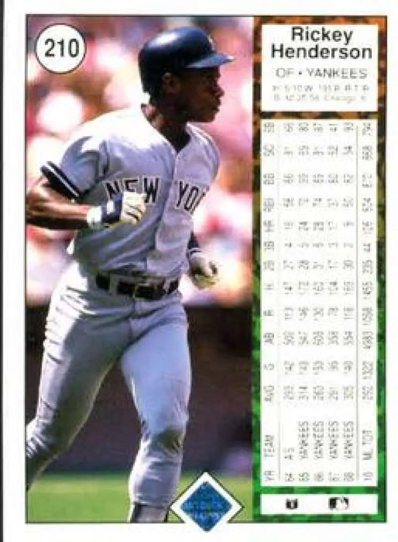 1989 Upper Deck #210 Rickey Henderson NM-MT New York Yankees Baseball Card - Baseball Card Single