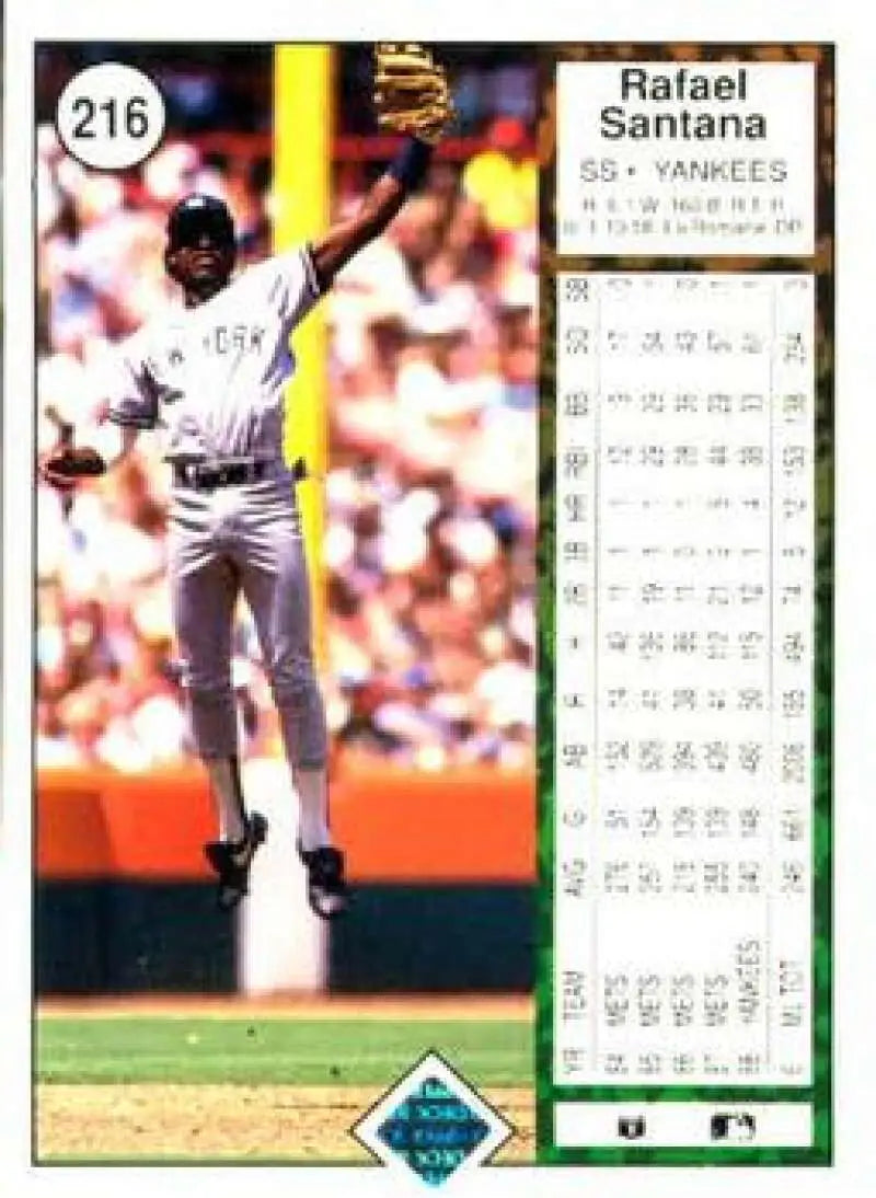 1989 Upper Deck #216 Rafael Santana NM-MT New York Yankees Baseball Card - Baseball Card Single