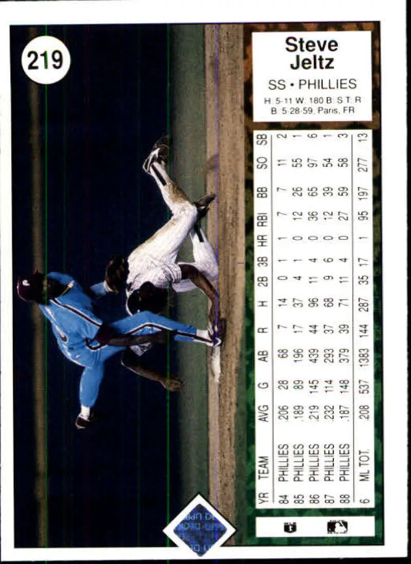 1989 Upper Deck #219 Steve Jeltz NM-MT Philadelphia Phillies Baseball Card - Baseball Card Single