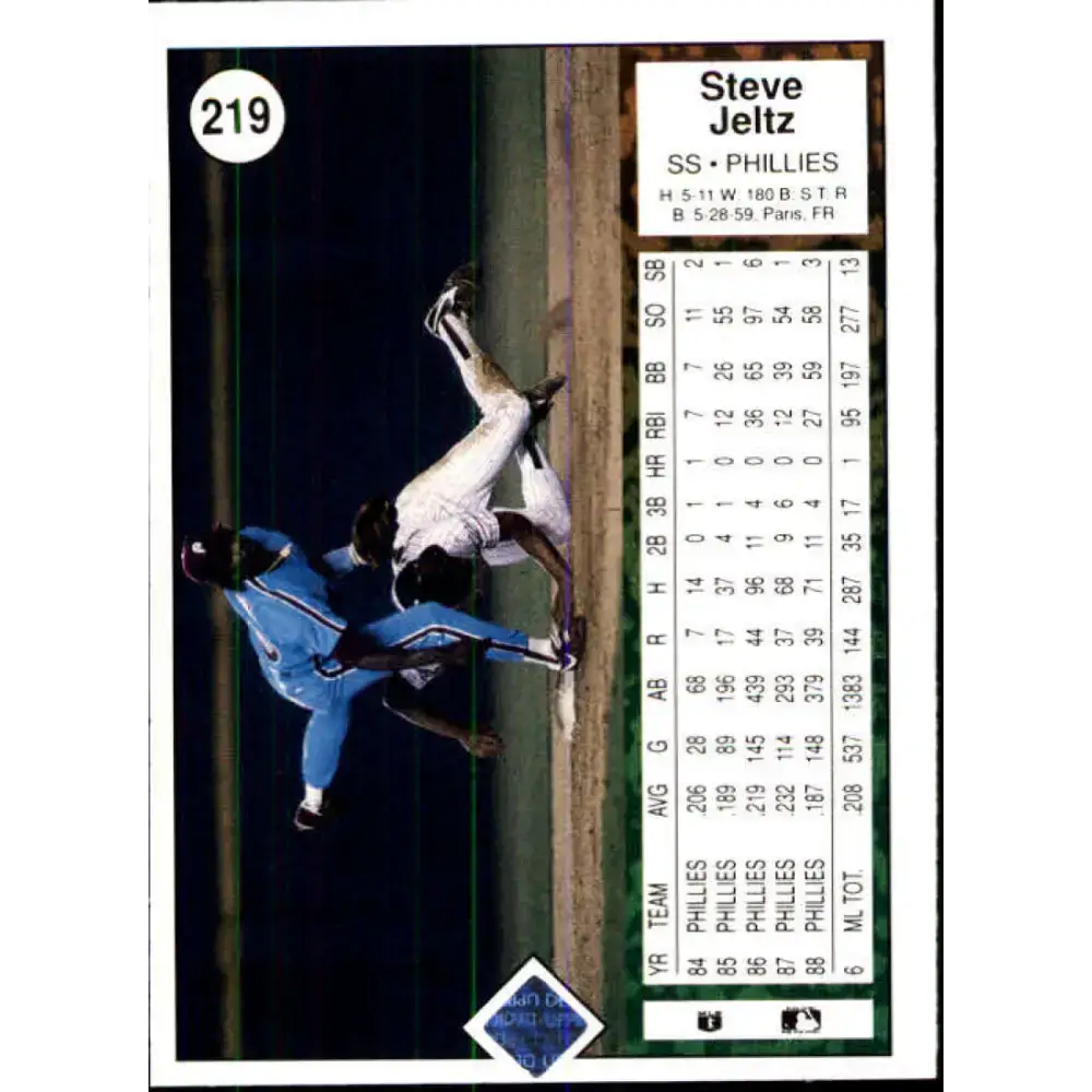 1989 Upper Deck #219 Steve Jeltz NM-MT Philadelphia Phillies Baseball Card - Baseball Card Single