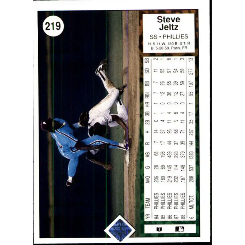 1989 Upper Deck #219 Steve Jeltz NM-MT Philadelphia Phillies Baseball Card - Baseball Card Single