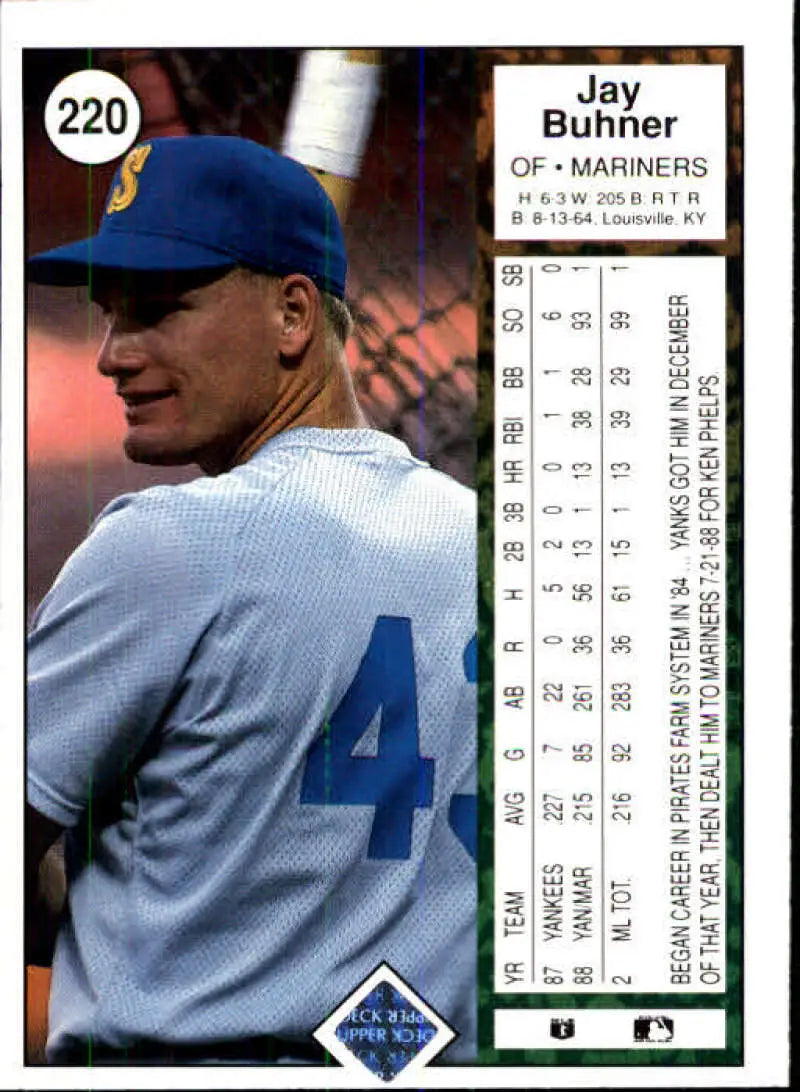 1989 Upper Deck #220 Jay Buhner NM-MT Seattle Mariners Baseball Card - Baseball Card Single