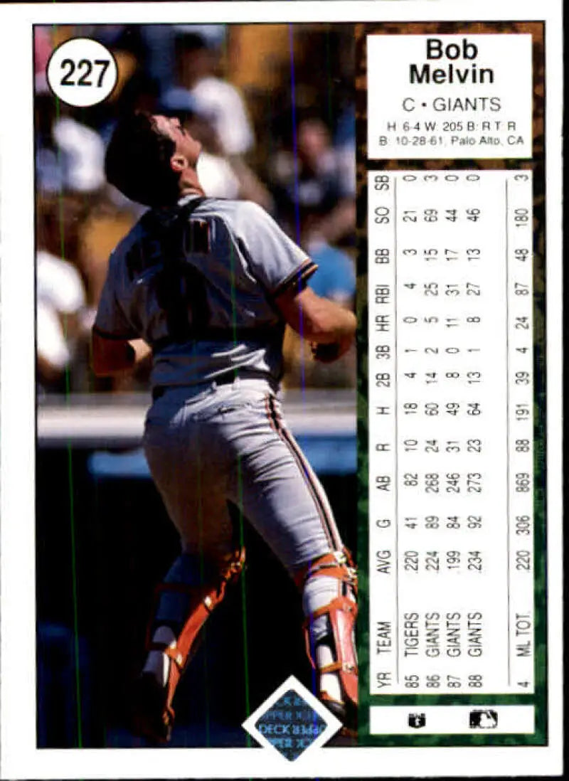 1989 Upper Deck #227 Bob Melvin NM-MT San Francisco Giants Baseball Card - Baseball Card Single