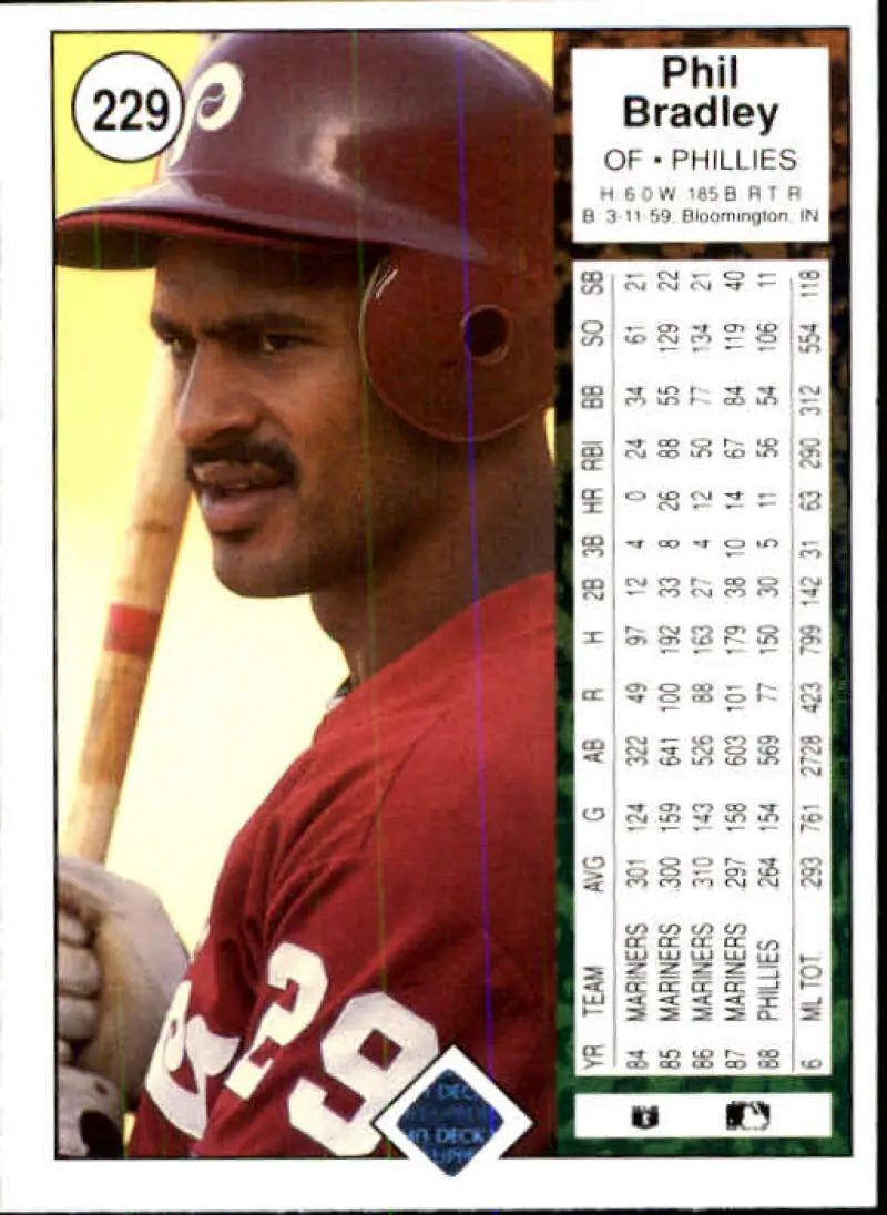 1989 Upper Deck #229 Phil Bradley NM-MT Philadelphia Phillies Baseball Card - Baseball Card Single
