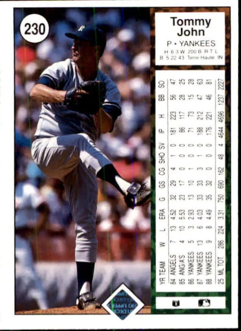 1989 Upper Deck #230 Tommy John NM-MT New York Yankees Baseball Card - Baseball Card Single