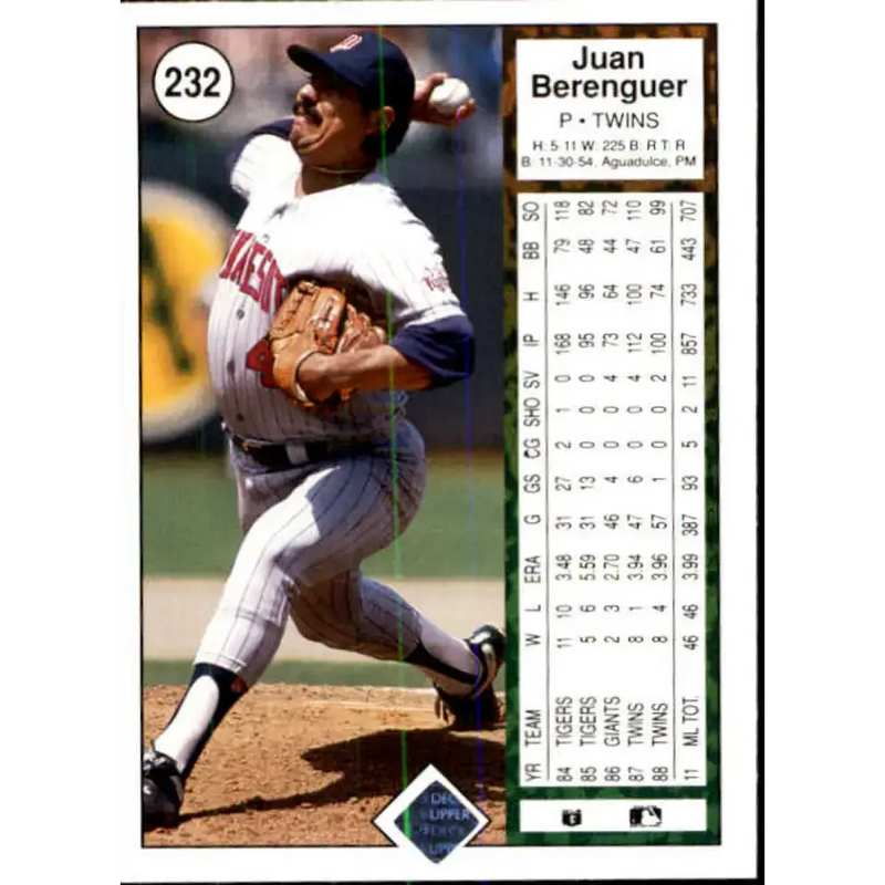 1989 Upper Deck #232 Juan Berenguer NM-MT Minnesota Twins Baseball Card - Baseball Card Single