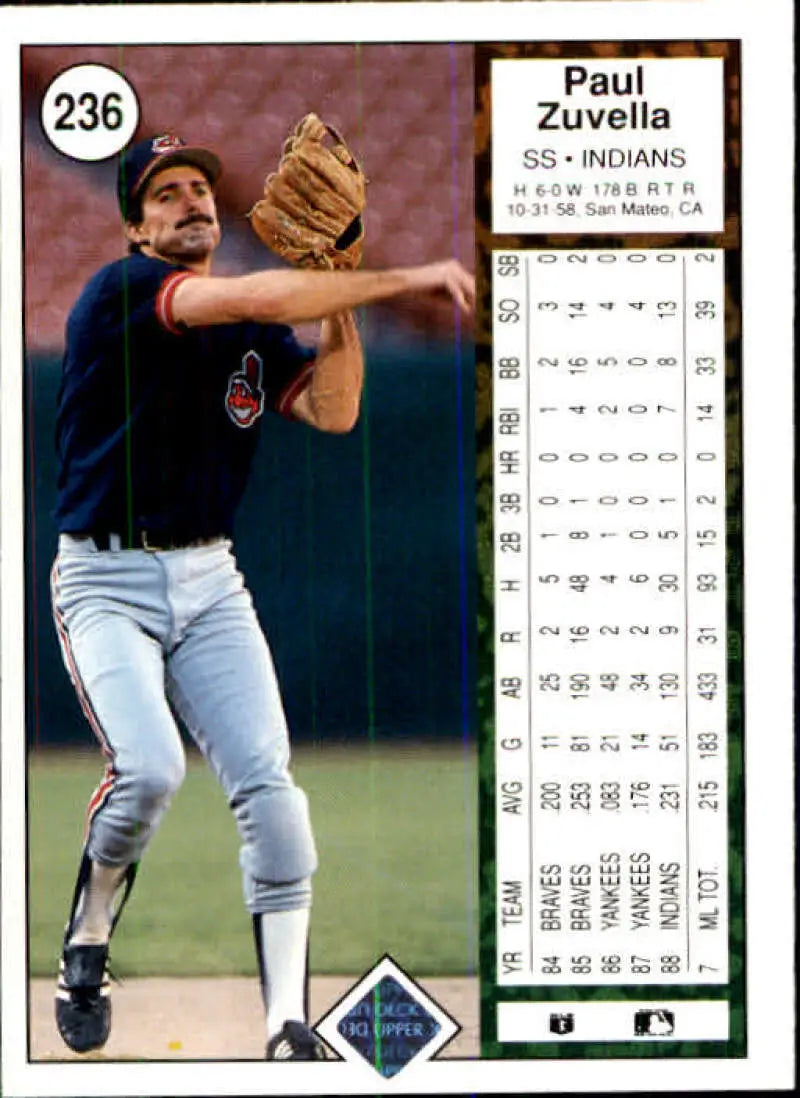 1989 Upper Deck #236 Paul Zuvella NM-MT Cleveland Indians Baseball Card - Baseball Card Single