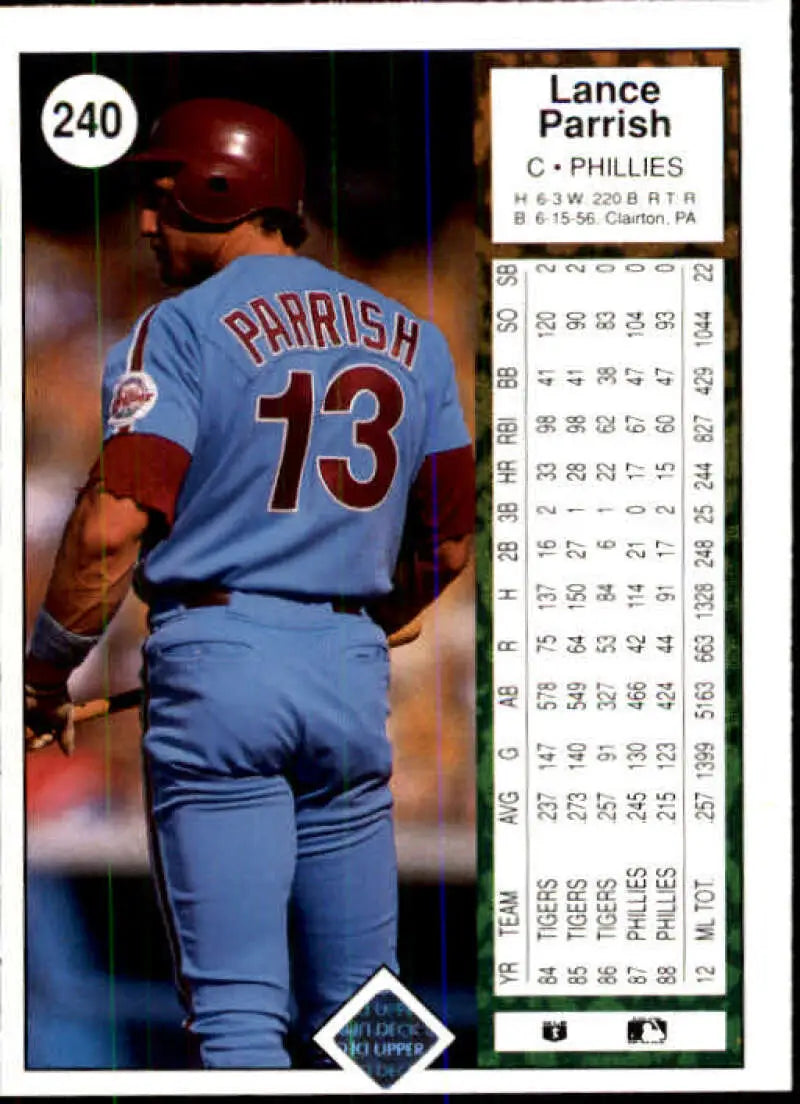 1989 Upper Deck #240 Lance Parrish NM-MT Philadelphia Phillies Baseball Card - Baseball Card Single