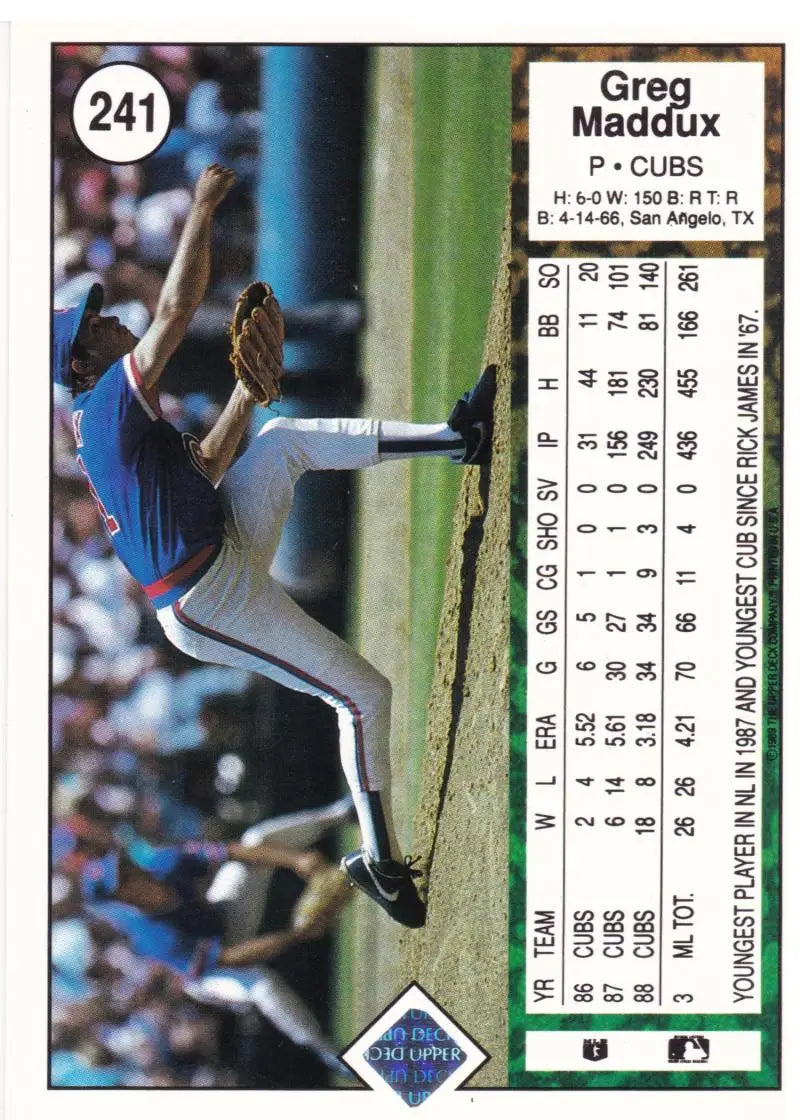 1989 Upper Deck #241 Greg Maddux NM-MT Chicago Cubs Baseball Card - Baseball Card Single