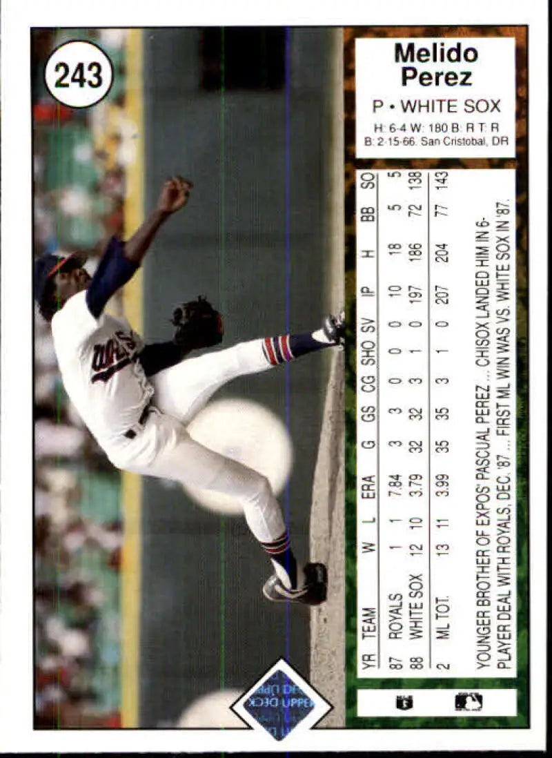 1989 Upper Deck #243 Melido Perez NM-MT Chicago White Sox Baseball Card - Baseball Card Single