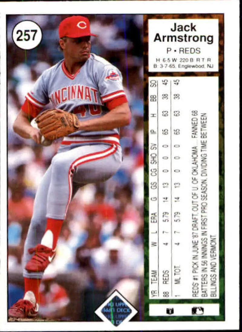 1989 Upper Deck #257 Jack Armstrong NM-MT RC Rookie Cincinnati Reds Baseball Card - Baseball Card Single