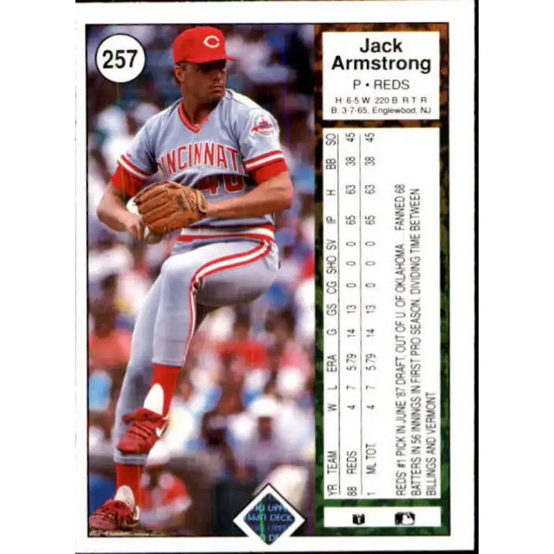 1989 Upper Deck #257 Jack Armstrong NM-MT RC Rookie Cincinnati Reds Baseball Card - Baseball Card Single
