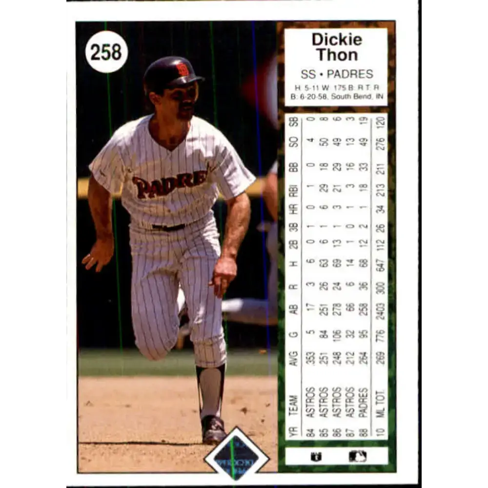 1989 Upper Deck #258 Dickie Thon NM-MT San Diego Padres Baseball Card - Baseball Card Single
