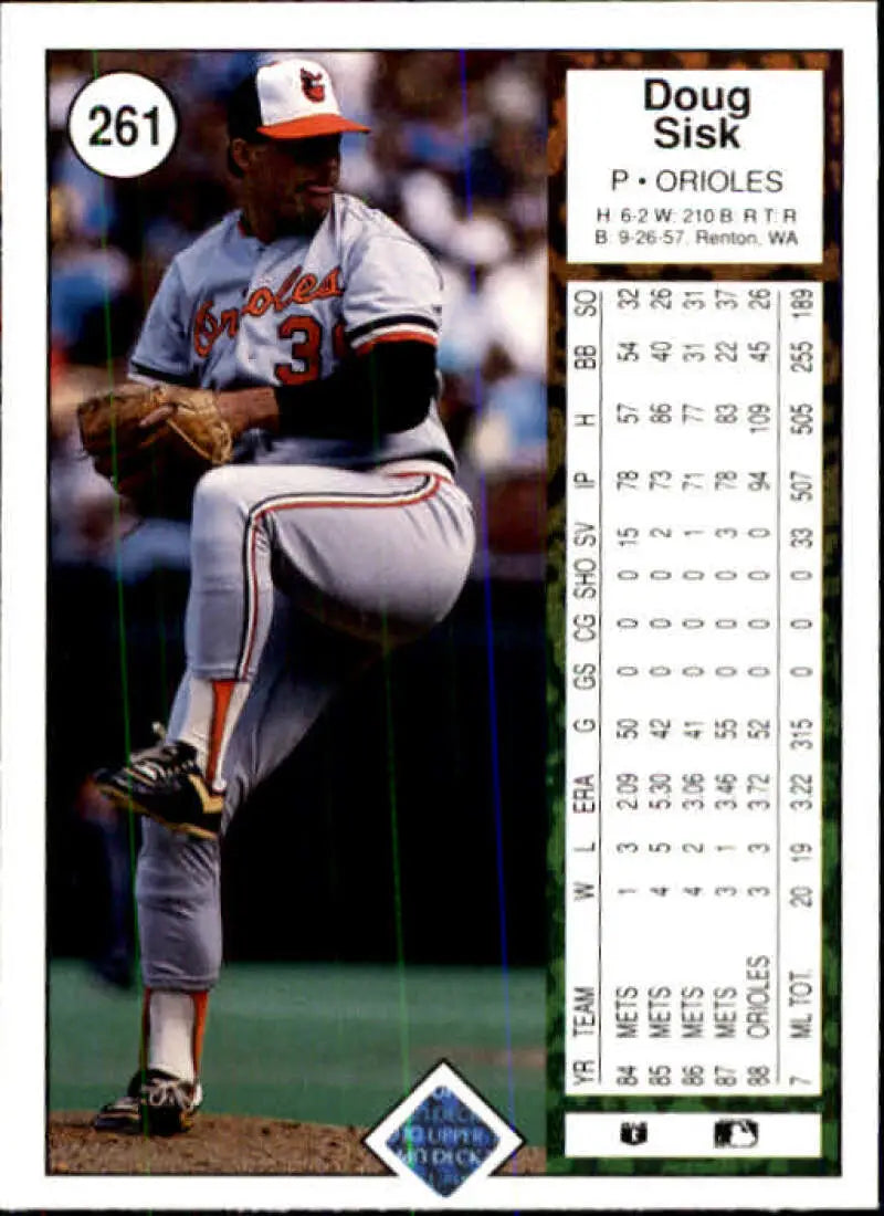1989 Upper Deck #261 Doug Sisk NM-MT Baltimore Orioles Baseball Card - Baseball Card Single