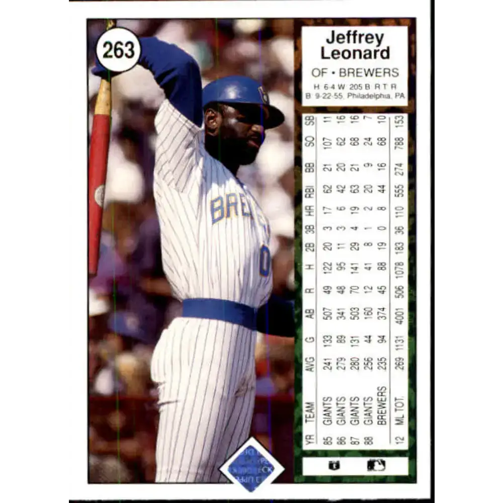 1989 Upper Deck #263 Jeffrey Leonard NM-MT Milwaukee Brewers Baseball Card - Baseball Card Single