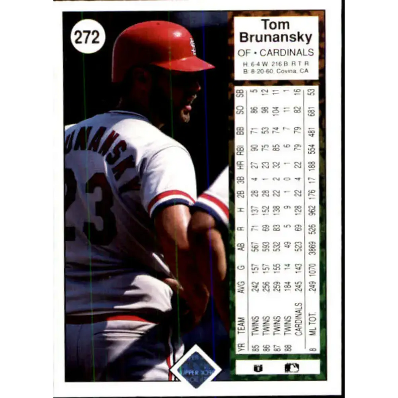 1989 Upper Deck #272 Tom Brunansky NM-MT St. Louis Cardinals Baseball Card - Baseball Card Single