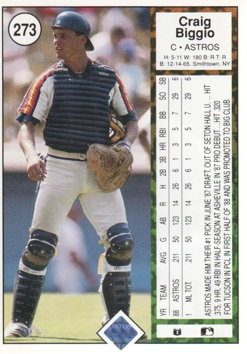 1989 Upper Deck #273 Craig Biggio NM-MT RC Rookie Houston Astros Baseball Card - Baseball Card Single