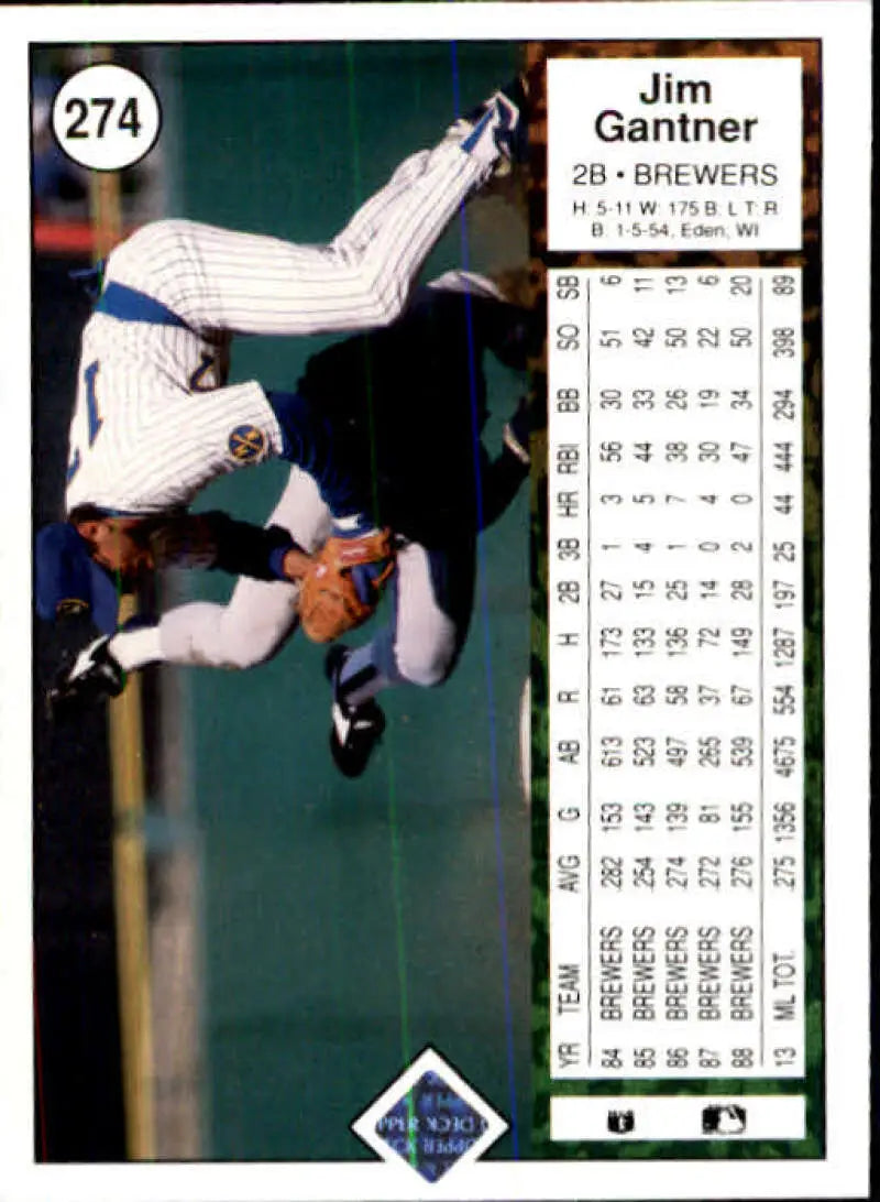 1989 Upper Deck #274 Jim Gantner NM-MT Milwaukee Brewers Baseball Card - Baseball Card Single