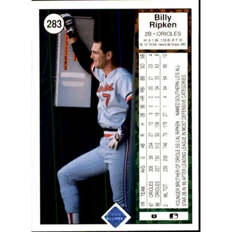 1989 Upper Deck #283 Billy Ripken NM-MT Baltimore Orioles Baseball Card - Baseball Card Single